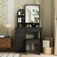 thumbnail image 3 of Oxylife Vanity Set with 5 Drawers and Chair, Makeup Dressing Table with Sliding Mirror,Black, 3 of 7
