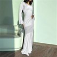 thumbnail image 4 of Maxi Dresses for Women Elegant Classy Fall Long Bell Sleeve Ruched Bodycon Fitted Cocktail Party Slit Dress White M, 4 of 8