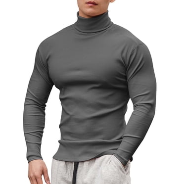 Ketyyh-chn99 Men's Long Sleeve T Shirts Casual Male Spring Summer High Necke Tops With Solid Color Long Sleeve Casual Slim Fit T Shirts Size for 3XL,Grey
