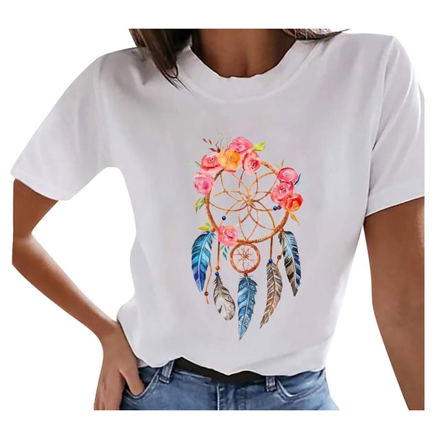 Pompotops Blouse Décontractée à Manches Courtes pour Femme d'Été Vintage à Motif Imprimé