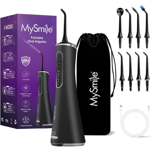 MySmile LP211 Cordless Advanced Water Flossers for Teeth, 8 Jet Tips-Black