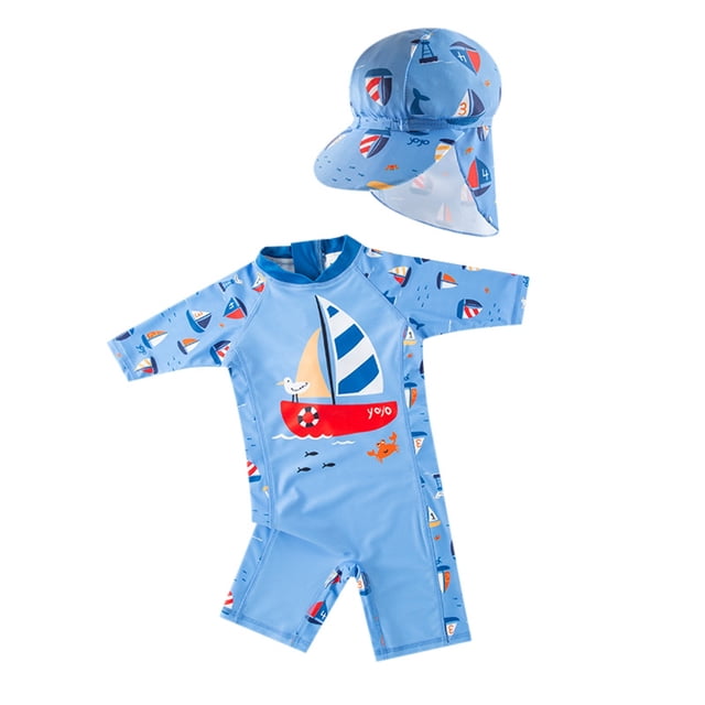 Sunnyoo Infant Boys Short Sleeve Zip Up Rash Guard One-Piece Swimsuit Quick Dry Bathing Suit