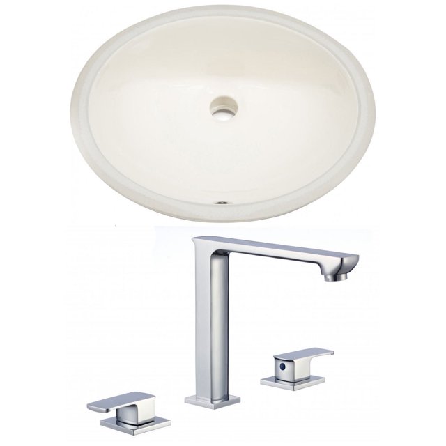 19.75-in. W Oval Bathroom Undermount Sink Set In Biscuit - Chrome Hardware AI-22716