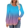 thumbnail image 2 of RXIRUCGD T-Shirts à Manches Longues Dégradés pour Femmes, Décontractés, Mode, Amples, Plissés, Col Rond, Bleu Ciel, Taille : S, 2 of 5