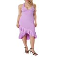 thumbnail image 4 of Femmes Sans Manches Licol Robe Dos Nu Mince Ébouriffé Poisson Queue Robe Midi pour la Fête, 4 of 7