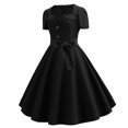 thumbnail image 4 of Cameland Robe Vintage pour Femme Nœud Papillon Bal Manches Courtes Pois Unie Robe de Soirée, 4 of 6