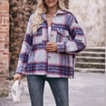 thumbnail image 4 of Penkiiy Veste Sans Capuche Ample à Carreaux Imprimée pour Femme G Violet, 4 of 8