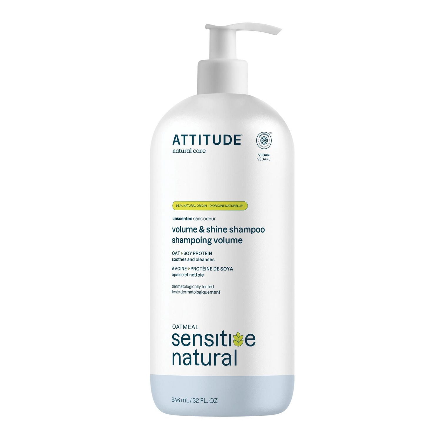 ATTITUDE oatmeal sensitive natural, Volume & Shine Shampoo, Oat & Soy Protein, Unscented