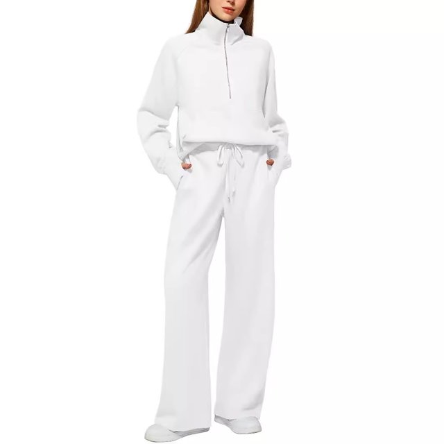 Women's Fall Matching Set - Half Zip Sweatshirt & Wide Leg Sweatpants - Casual Oversized Outfit S-XXL