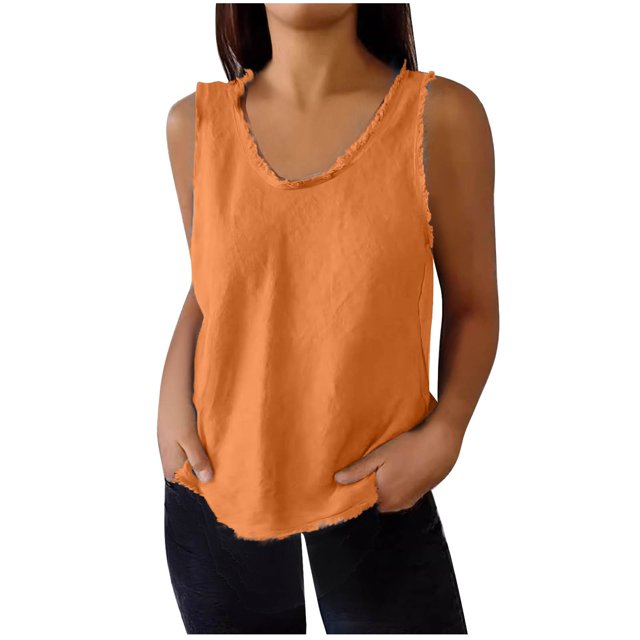 Plebaso Débardeurs pour Femmes Col Rond Sans Manches T-Shirts Couleur Unie Décontractés Amples T-Shirts Basiques pour Femmes