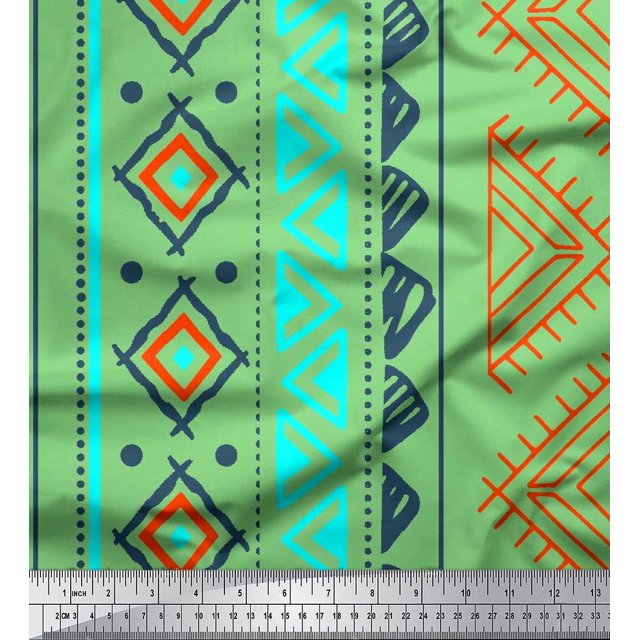 Soimoi Viscose Chiffon Fabric Aztec Geometric Decor Fabric Printed Yard 42 Inch Wide