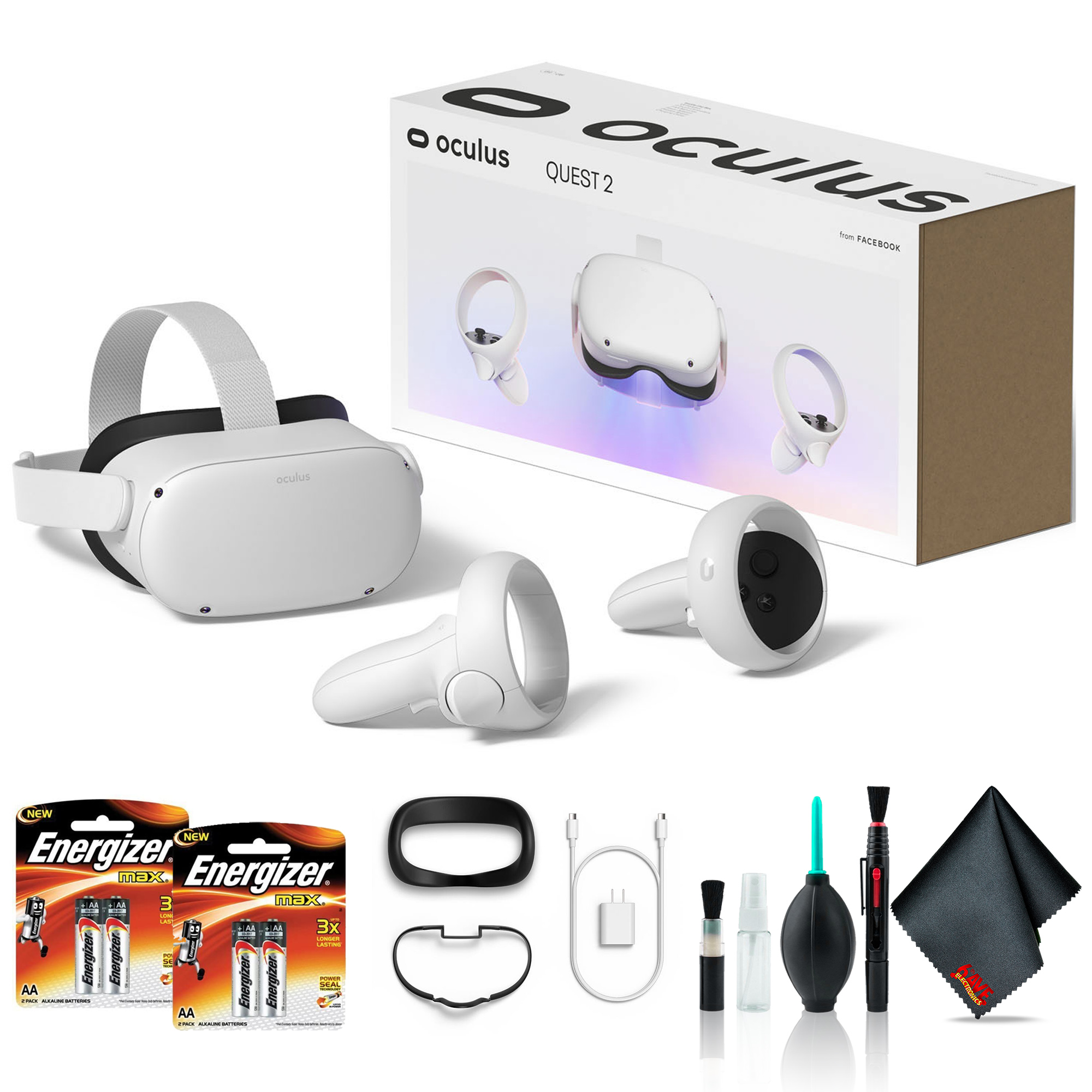 Oculus Quest 2 Advanced VR Headset 128GB Bundle with Batteries and