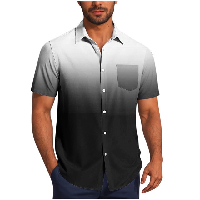 Pisexur Shirts for Man T Hommes Mode Décontractée Col Rabattu Impression Dégradée Chemise à Manches Courtes Blouse Noire, TG Chemises de Golf Hommes & Chemises Hommes