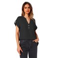 thumbnail image 4 of Yuyuzo Womens T Shirts Cap Sleeve Tops Button up V Neck Top Solid Color Basic Summer Tees Tops, 4 of 7