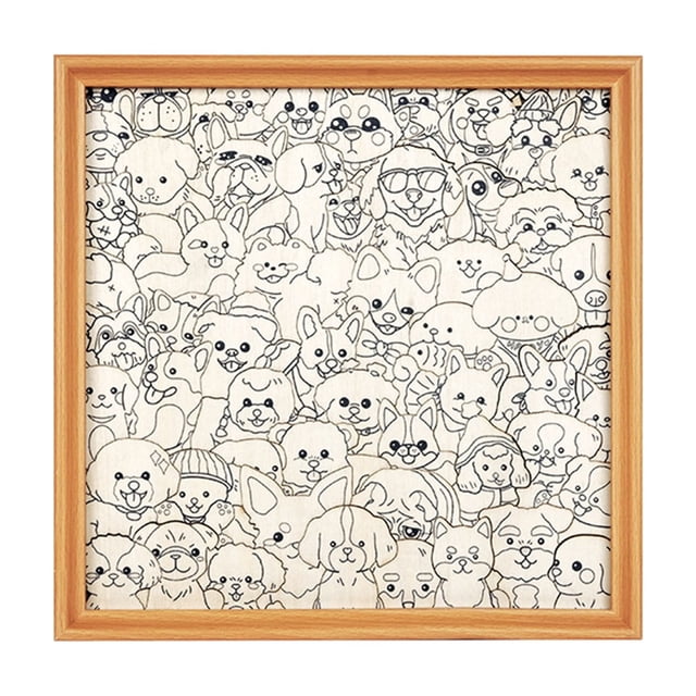 Wooden Jigsaw Puzzle Photo Frame Cartoon Dog Design Hand Painted With 12 Color Markers Diy Art Craft For Kids