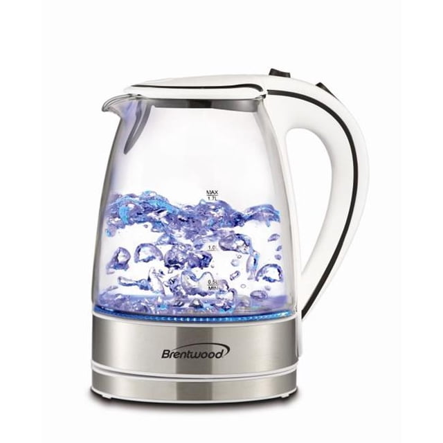 Cookhouse 1100W 1.7L Electric Kettle, White with Cool-Touch Handle and Blue LED Light
