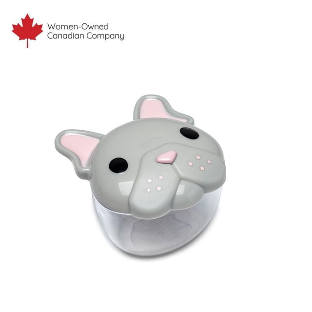 melii Contenant à Collation pour Animaux avec Couvercle Visage de Chien Gris Présentant des Oreilles et un Nez Roses, Transparent 7,84 fl oz (232 ml) Corps Étanche, Sans BPA et Lavable au Lave-Vaisselle, Conçu pour Ranger des Collations pour les Enfants de 3 Ans et Plus.