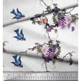 thumbnail image 3 of Soimoi White Rayon Fabric Floral & Flowerpecker Bird Print Sewing Fabric BTY 42 Inch Wide, 3 of 3