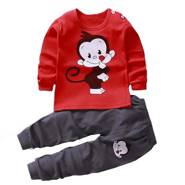 MIASHUI Ensemble de Pyjama Garçon Enfants Filles 2 Pcs Manches Longues Vêtement de Nuit Vêtements pour Enfants, Rouge, 2-3 Ans
