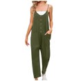 thumbnail image 1 of Summer Jumpsuits for Women Spaghetti Straps Casual Button V Neck Plain Cropped Pants Rompers Outfits with Pockets, 1 of 7