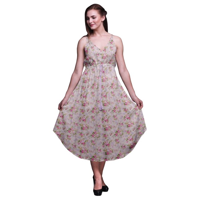 Bimba Robe Midi de Plage à Imprimé Floral pour Femmes, à Bretelles, pour l'Été, Resort, Très Grande Taille
