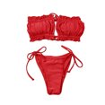 thumbnail image 2 of Gupgi Ensemble de Natation Uni pour Femmes, Haut de Bikini à Lanières + Culottes à Lacets, 2 of 5