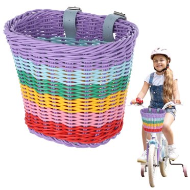 Panier de Guidon pour Vélo pour Enfants, Panier Suspendu pour Vélo avec Ceintures en PU Ajustables, Panier de Rangement en Rotin Tissé à la Main Résistant aux Intempéries, Accessoires de Vélo pour Enfants