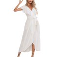 thumbnail image 1 of Yuyuzo Robe Bohème d'Été 2025 pour Femme Portefeuille à Col en V à Manches Courtes à Volants Robe Maxi de Plage Décontractée Fendue avec Ceinture Robe de Cocktail, 1 of 6