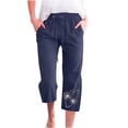 thumbnail image 2 of Simua Linen Capris for Women Elastic Waist Summer Loose Wide Leg Trousers, 2 of 5