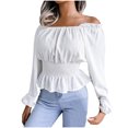 thumbnail image 1 of PVCS Fashion Women Sexy Neck Strapless Hem Ruffle Chiffon Shirt, 1 of 2