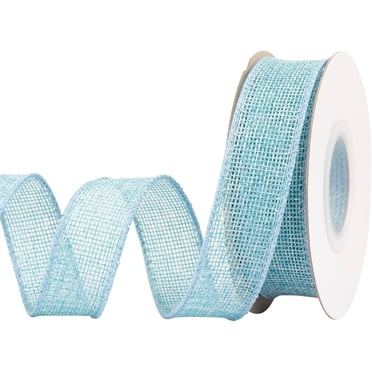Joycrosso Burlap Wired Edge Ribbon 1 inch x 10 Yards, Island Blue, Ideal for Crafting, Gift Wrapping, Wreath, Christmas Tree, and Rustic Wedding Decorations