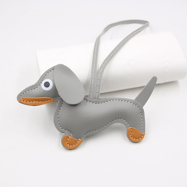 Leather Dachshund Keychain with Rope Handmade Sausage Dog Bag Charm for Phone Case, Car Keys & Pet Lover Accessory