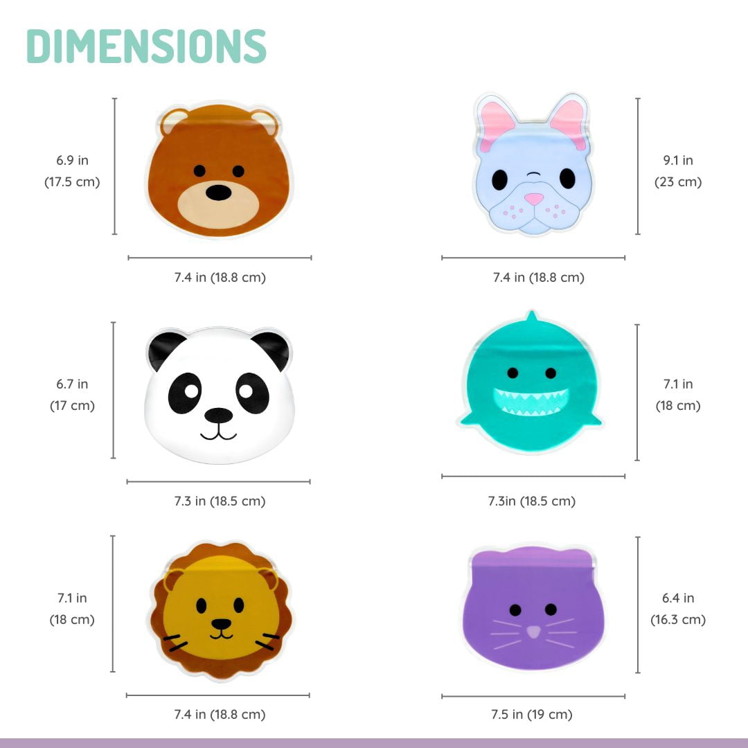 Melii Reusable Snack Bags - for Kids - 6 pack :bulldog, cat, lion, panda, bear & shark - Leak-proof, BPA-free