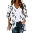 thumbnail image 2 of TIMIFIS Womens Floral Chiffon Kimono Cardigans Loose Beach Cover Up Half Sleeve Tops-White-MFall, 2 of 5