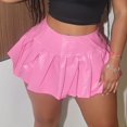 thumbnail image 4 of Women's Pleated Leather Skirt Basic Solid Versatile Stretchy Informal Skirt, 4 of 6