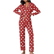 TopLLC Pajama Sets Lounge Sets for Women ,Women'S Sleepwear Pajamas Women's Valentine's Day Pajama Gift Set Hearts Print Long Sleeve Sleepwear Loungewear Pjs Set Nightwear Pajama Sets