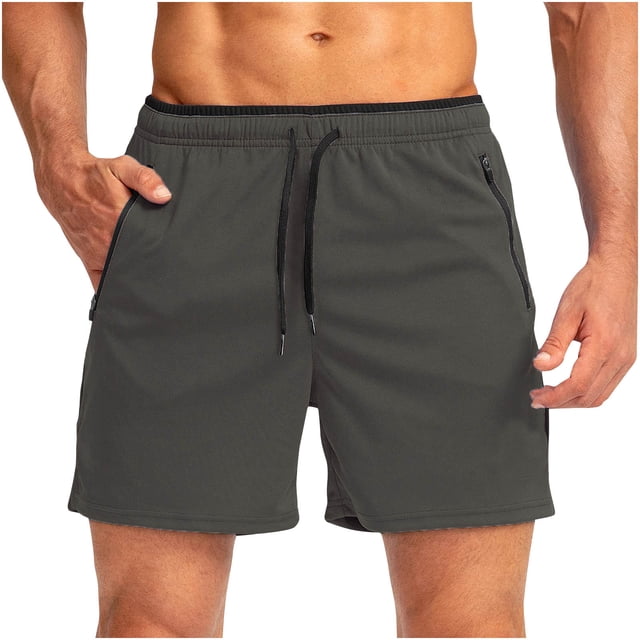 asjyhkr Mens Gym Shorts Zip Pockets Elastic Waist Drawstring Shorts Quick Drying Breathable Athletic Shorts