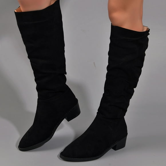 Babysbule Womens Winter Boots ShoesWomen's Fall Winter Flock Color Long Boots Middle Heels Boots Pointed-Toe Knee High Boot