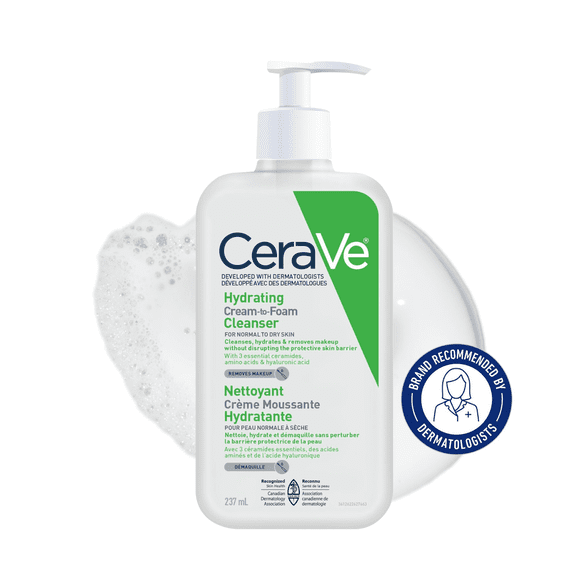 CeraVe Cream-to-Foam Cleanser, Hydrating Face Wash with Ceramides and Amino Acids for Normal to Dry Skin, 237mL