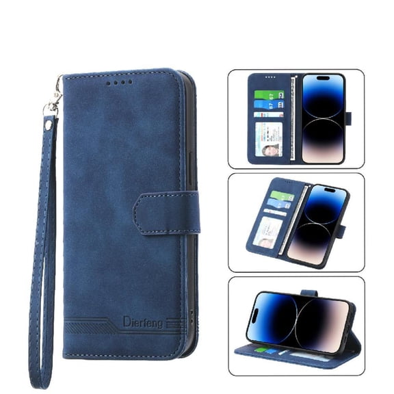 Wallet Case for iPhone 17 Pro Flip Phone Case with Card Slots, Cash Pocket, Kickstand, Magnetic Closure & Wrist Strap, TPU Soft Shell Cover Blue