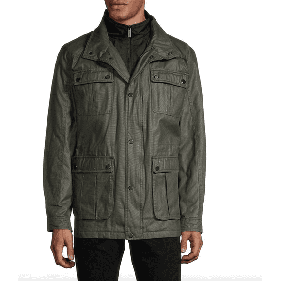 London Fog Men's Oxford Mockneck Utility Pockets Jacket In Green Size S $149