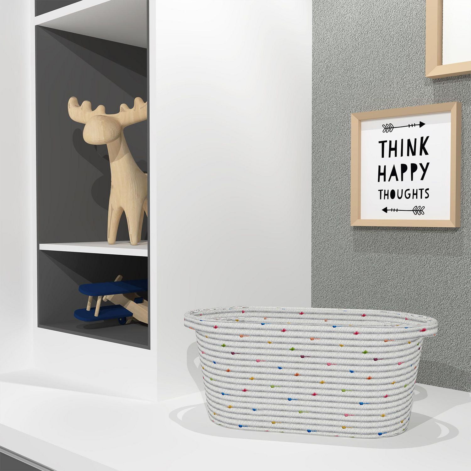 Zenna Home Cotton Rope Storage Basket, Light Grey