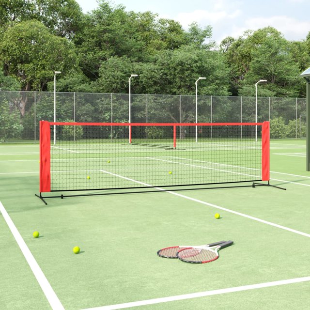 vidaXL Filet de Tennis Noir et Rouge 300x100x87 cm Polyester
