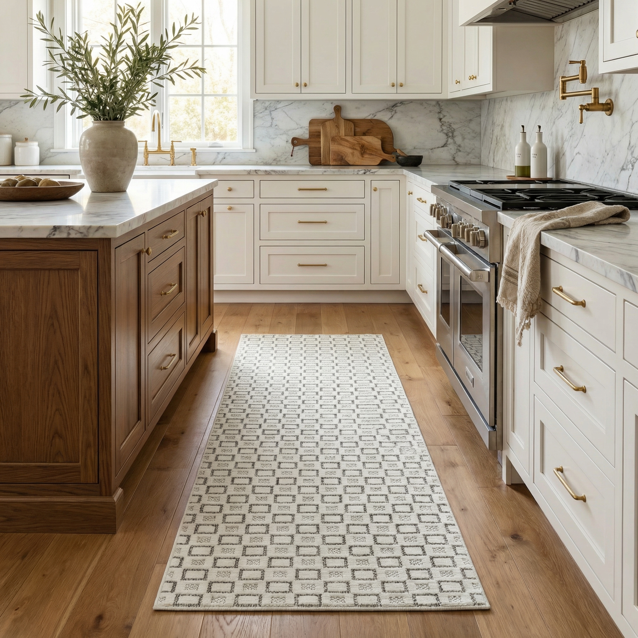 Tapis d'interieur exterieur abstrait Rug Branch Maise, beige creme, moderne - Entree, couloir