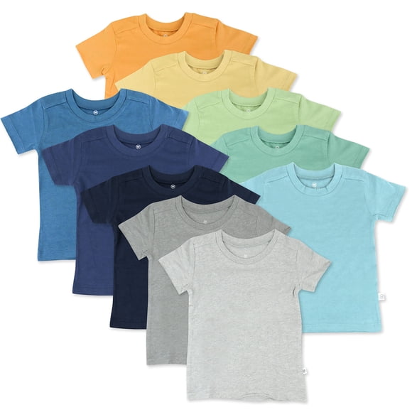 HonestBaby Unisex Baby Organic Cotton Short Sleeve Multi-packs And Toddler T-Shirt Set 10-pack Rainbow Boy 12 Months US