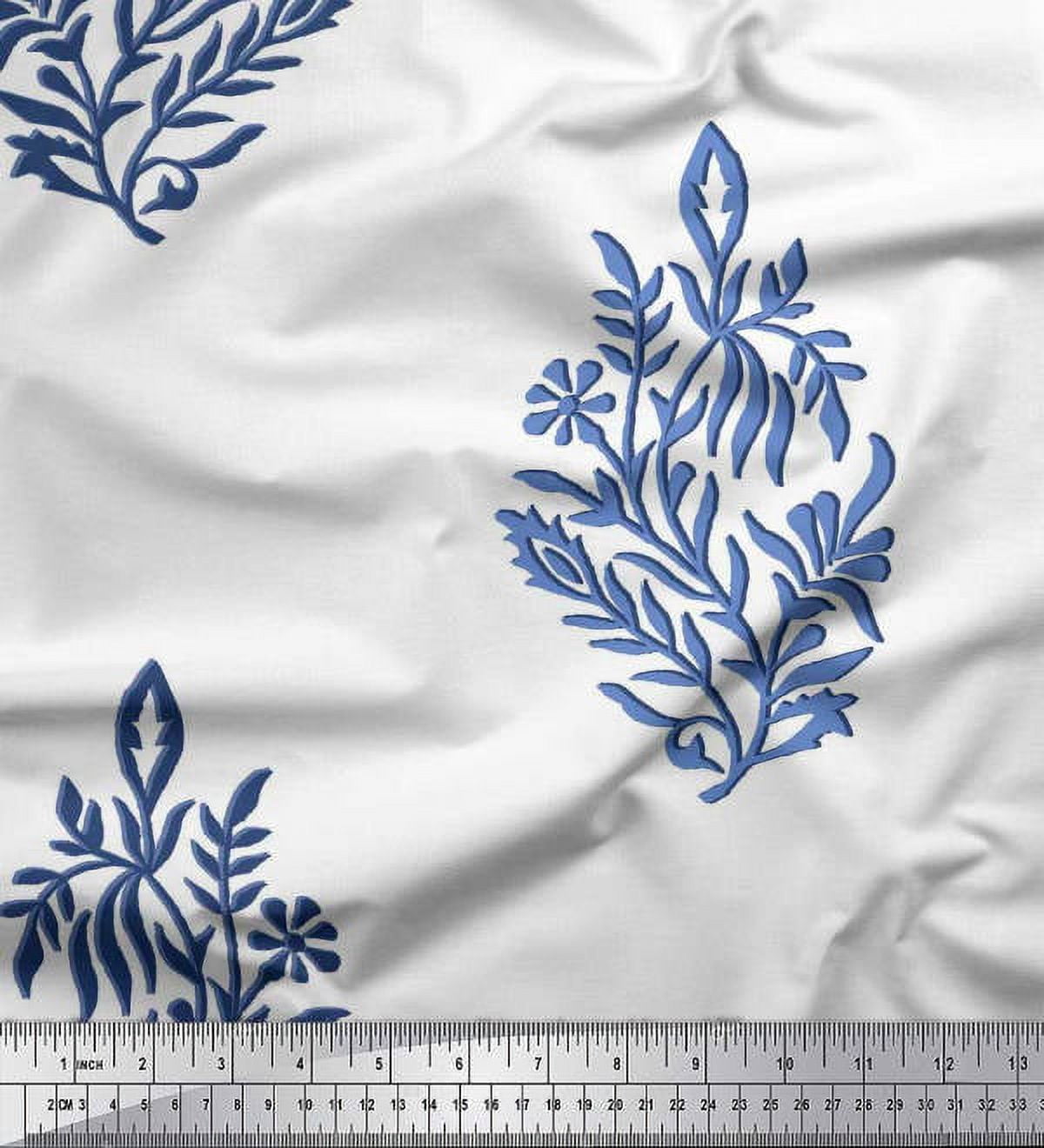 Soimoi Rayon Crepe Fabric Leaves & Floral Block Printed Fabric 1 Yard 46 Inch Wide