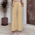thumbnail image 2 of Sentmoon Petite Linen Pants for Women Solid Color High Elastic Waist Womens Summer Pants Plus Size Loose Fit Button Running Pants Women with Pocket for Work and Office, 2 of 8