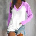 thumbnail image 1 of zanvin Hauts Amples à Col en V pour Femmes, T-Shirts Décontractés Patchwork à Manches Longues, Violet, L, 1 of 4