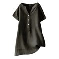 thumbnail image 1 of Timegard Womens Cotton Linen Tops Plus Size Notched V Neck Button Short Sleeve Casual Loose Tee Shirts, 1 of 4