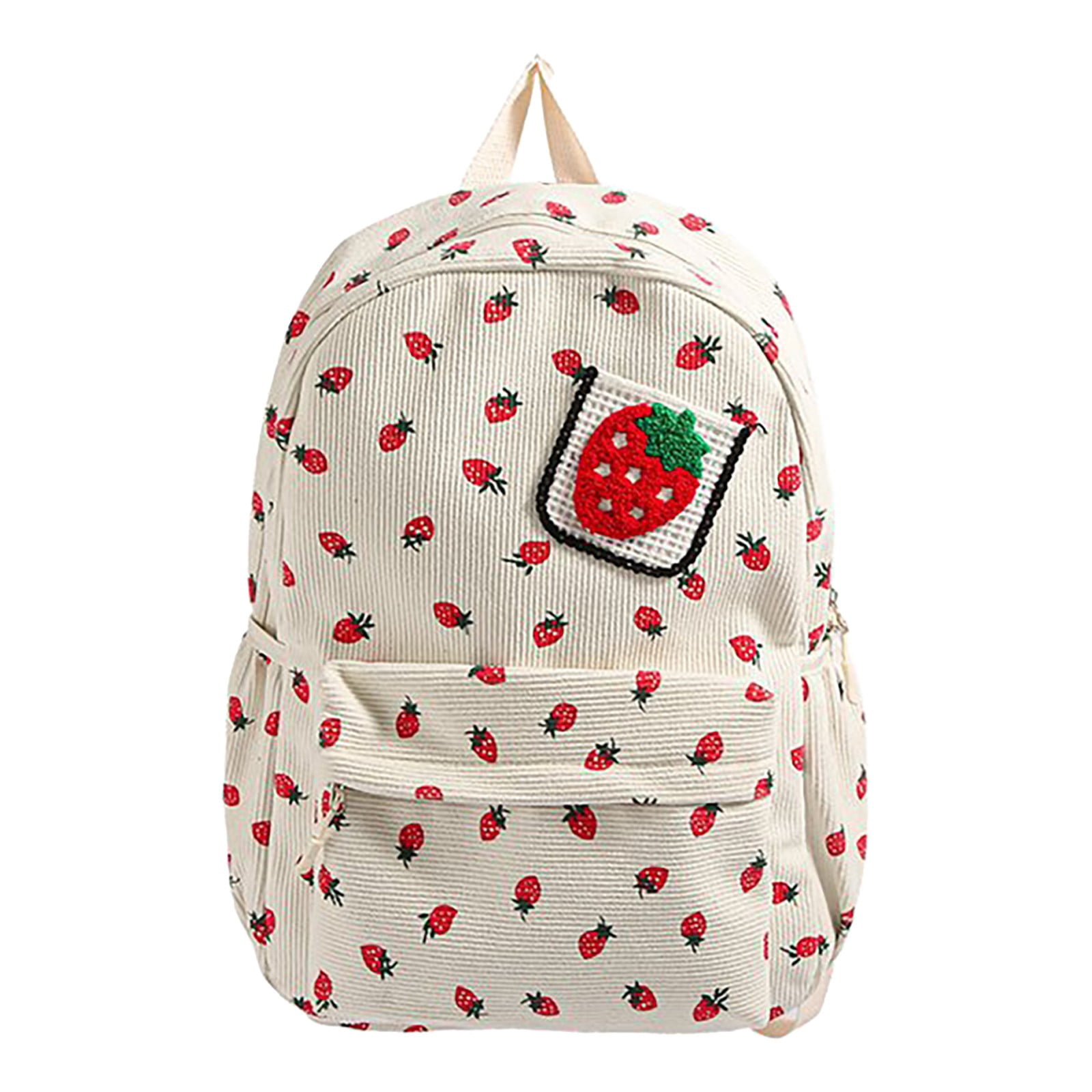 Jierger Girls' Strawberry Print Backpack, Lightweight School Bag for Teens, Casual Travel Daypack for Primary, Middle, and High School